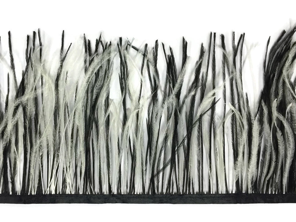 6 Inch Strip - Black & White Ostrich Fringe Trim Feather