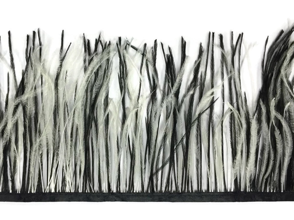 10 Yards - Black & White Ostrich Fringe Trim Wholesale Feather (Bulk)