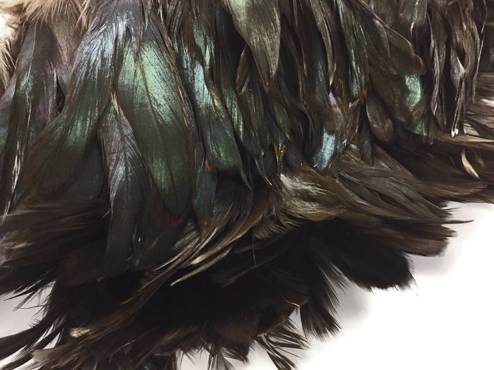 1 Yard - Black Bronze Natural Strung Rooster Schlappen Wholesale Feathers (Bulk)