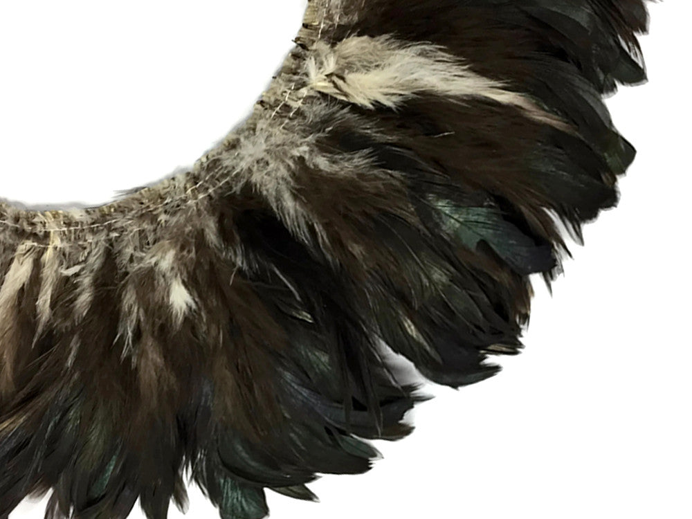 1 Yard - Black Bronze Natural Strung Rooster Schlappen Wholesale Feathers (Bulk)