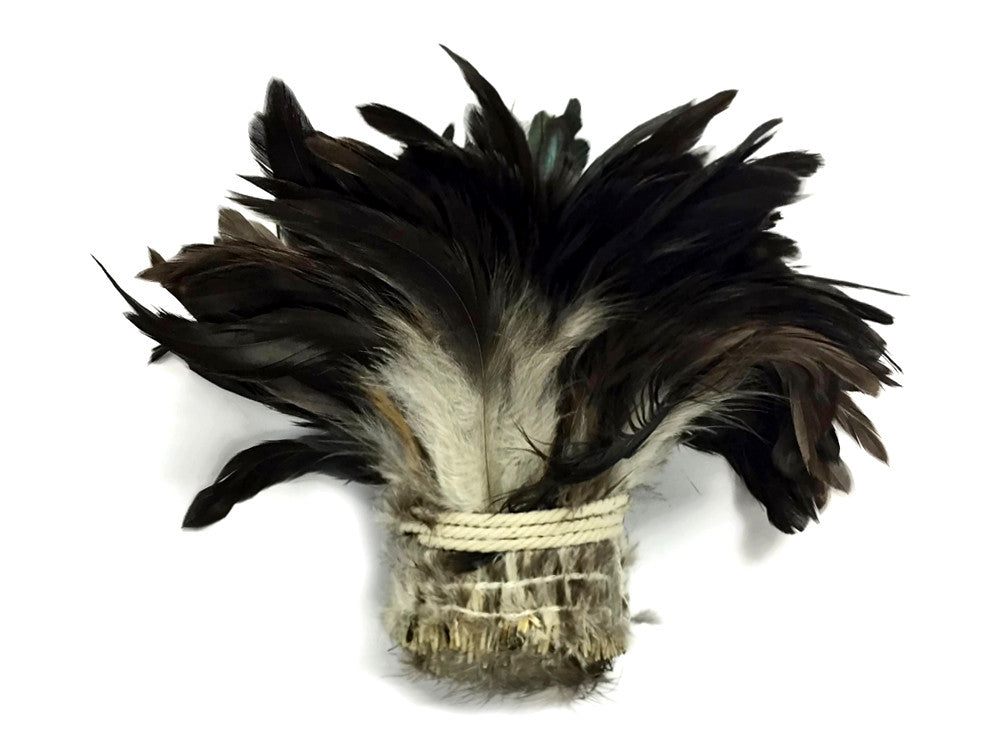 4 Inch Strip - Black Bronze Natural Schlappen Strung Rooster Feathers