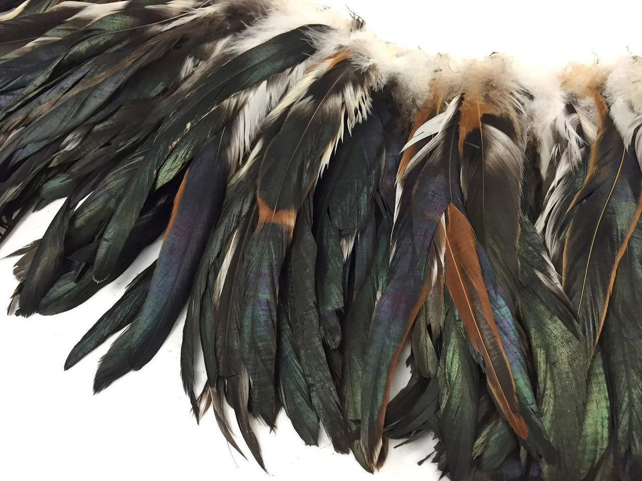 1 Yard - Black Bronze Natural Strung Rooster Schlappen Wholesale Feathers (Bulk)