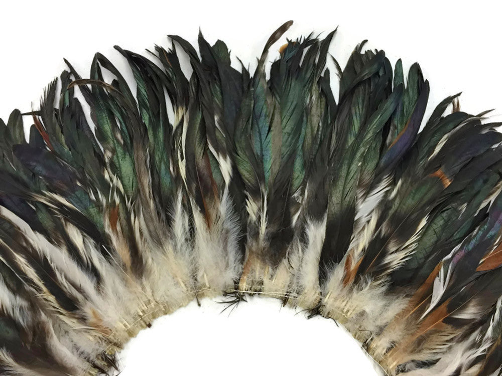 1 Yard - Black Bronze Natural Strung Rooster Schlappen Wholesale Feathers (Bulk)