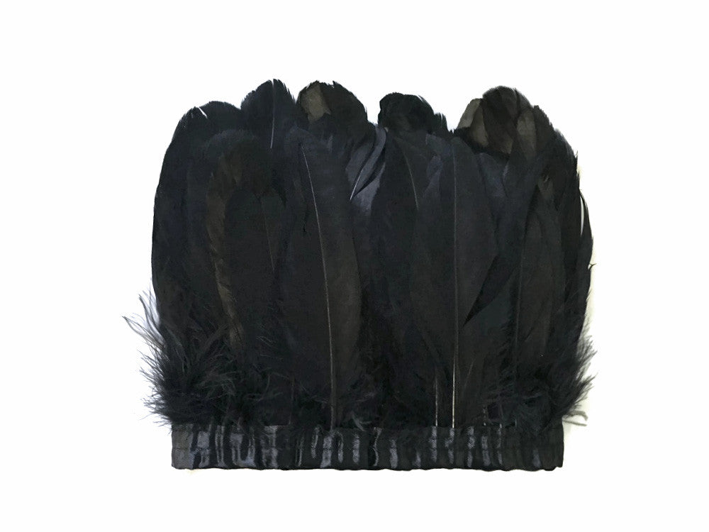 1 Yard - Black Goose Pallet Parried Dyed Feather Trim