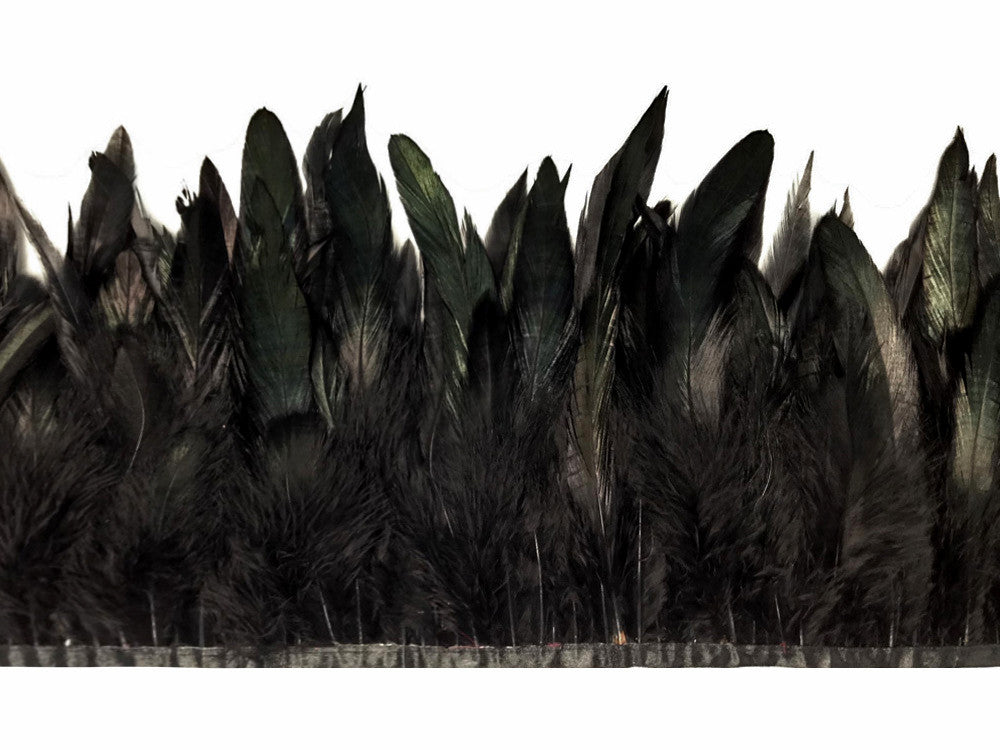 1 Yard - Black Rooster Half Bronze Schlappen Feather Trim