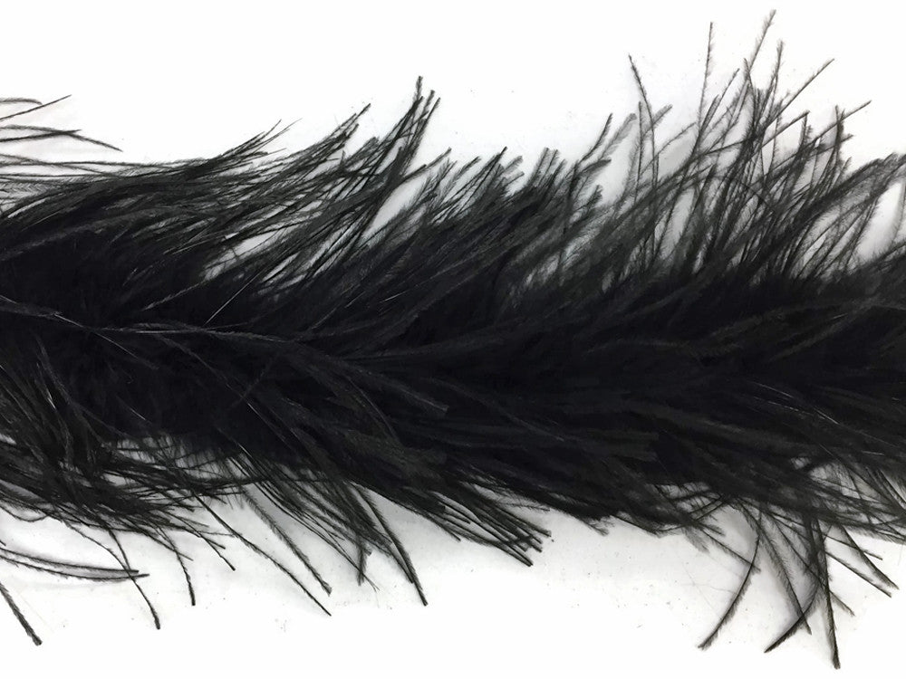 2 Yards - Black 2 Ply Ostrich Medium Weight Fluffy Feather Boa