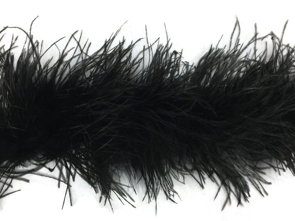 2 Yards - Black 3 Ply Ostrich Medium Weight Fluffy Feather Boa