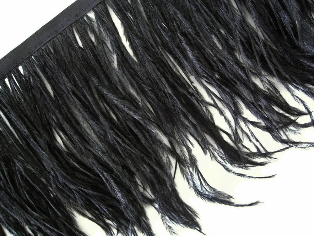 10 Yards - Black Ostrich Fringe Trim Wholesale Feather (Bulk)