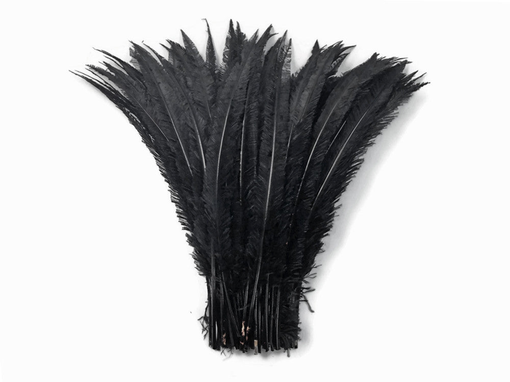 5 Pieces - Black Long Ostrich Nandu Trimmed Feathers