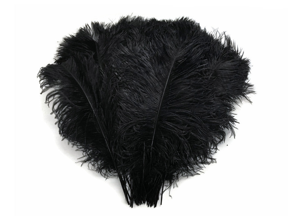 10 Pieces -  12-16" Black Dyed Ostrich Tail Fancy Feathers