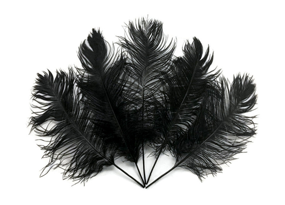 10 Pieces -  12-16" Black Dyed Ostrich Tail Fancy Feathers