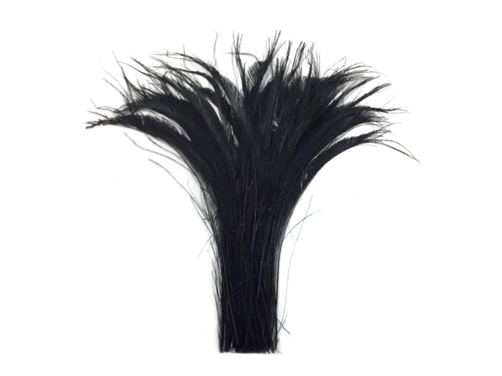 5 Pieces - 10-12" Black Bleached & Dyed Peacock Swords Cut Feathers