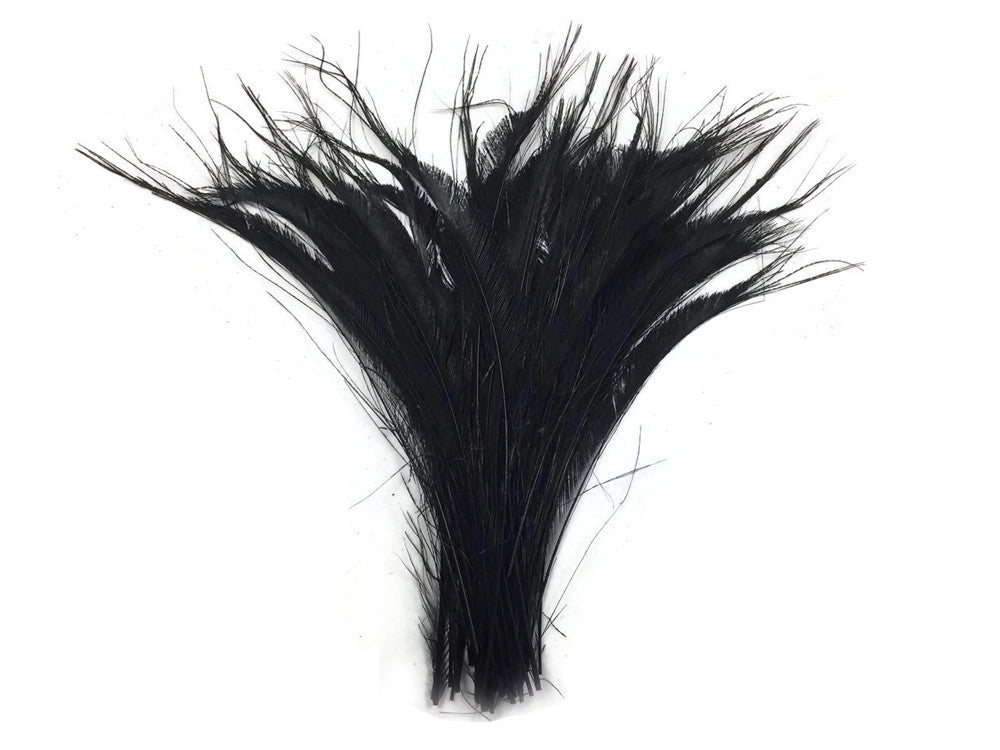 50 Pieces - Black Bleached Peacock Swords Cut Wholesale Feathers (Bulk)