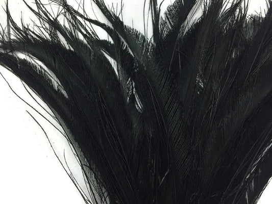 5 Pieces - Black Bleached Peacock Swords Cut Feathers