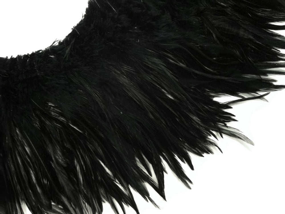 4 Inch Strip - Black Strung Rooster Neck Hackle Feathers