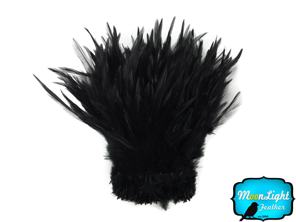 4 Inch Strip - Black Strung Rooster Neck Hackle Feathers