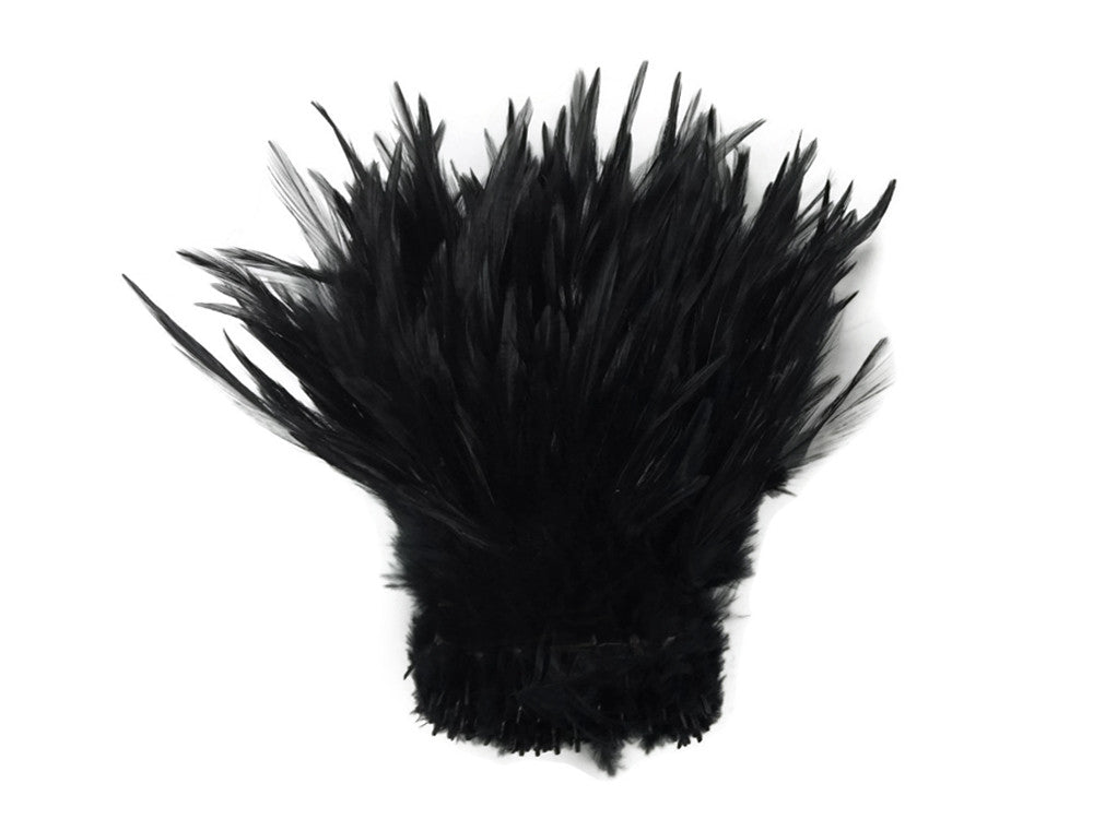 1 Yard - Black Strung Rooster Neck Hackle Wholesale Feathers (Bulk)