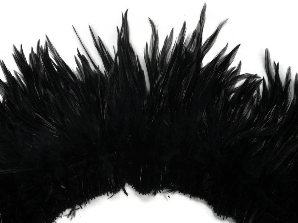 4 Inch Strip - Black Strung Rooster Neck Hackle Feathers