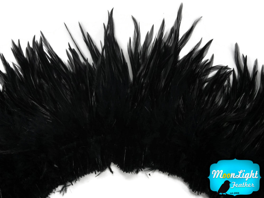 1 Yard - Black Strung Rooster Neck Hackle Wholesale Feathers (Bulk)