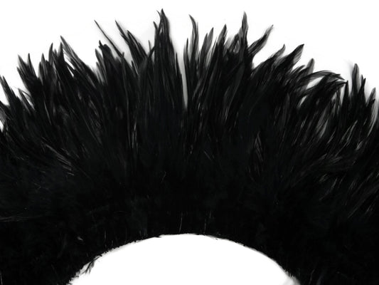 4 Inch Strip - Black Strung Rooster Neck Hackle Feathers