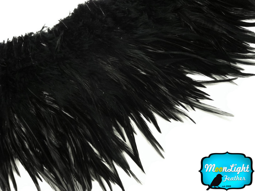 1 Yard - Black Strung Rooster Neck Hackle Wholesale Feathers (Bulk)