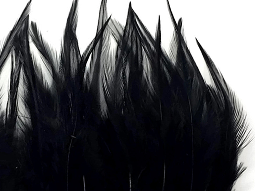 1 Dozen - Short Solid Black Whiting Farm Rooster Saddle Hair Extension Feathers