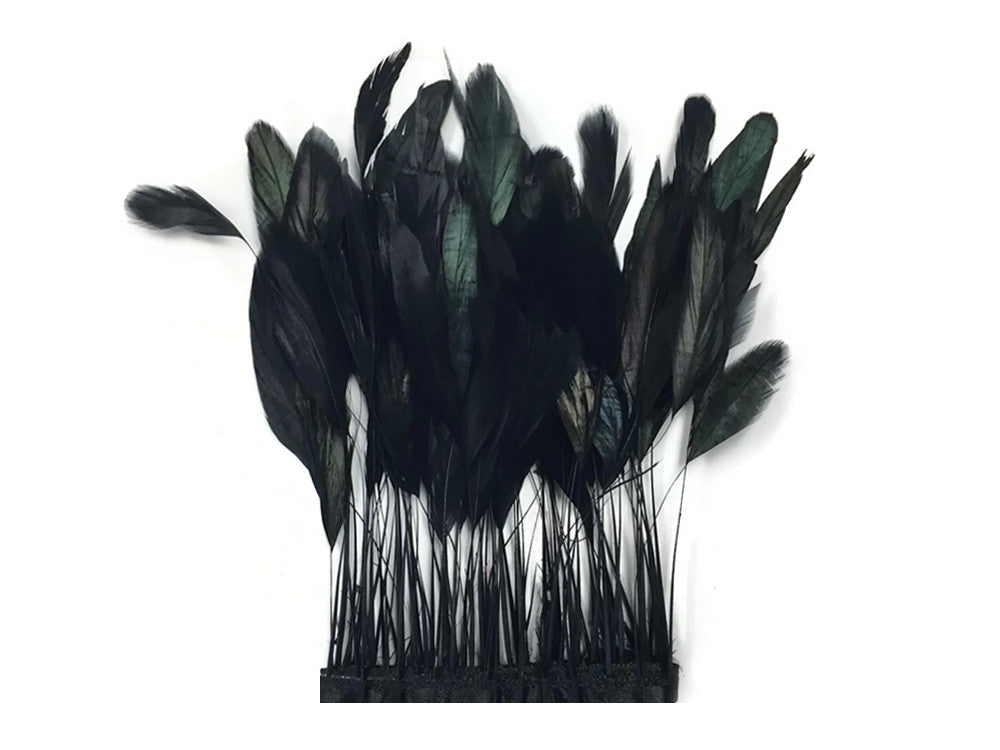 1 Yard - Black Stripped Coque Tail Feathers Wholesale Trim (Bulk)