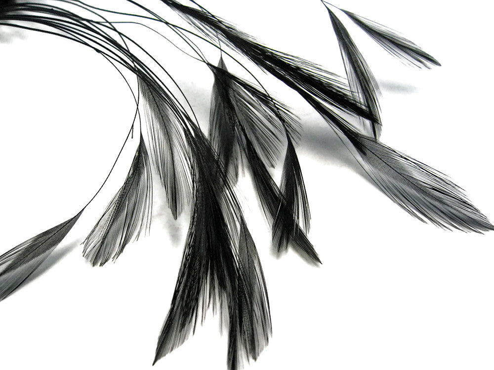 1 Yard - Black Stripped Rooster Neck Hackle Eyelash Wholesale Feather Trim (Bulk)