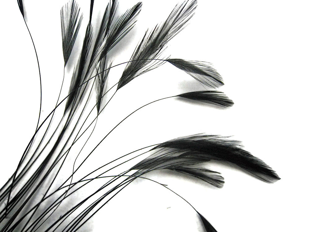 1 Yard - Black Stripped Rooster Neck Hackle Eyelash Wholesale Feather Trim (Bulk)