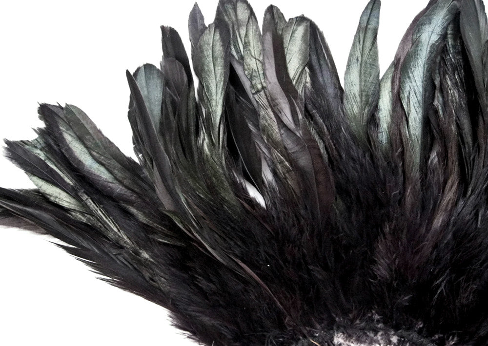 1 Yard - Black Dyed Strung Rooster Schlappen Wholesale Feathers (Bulk)