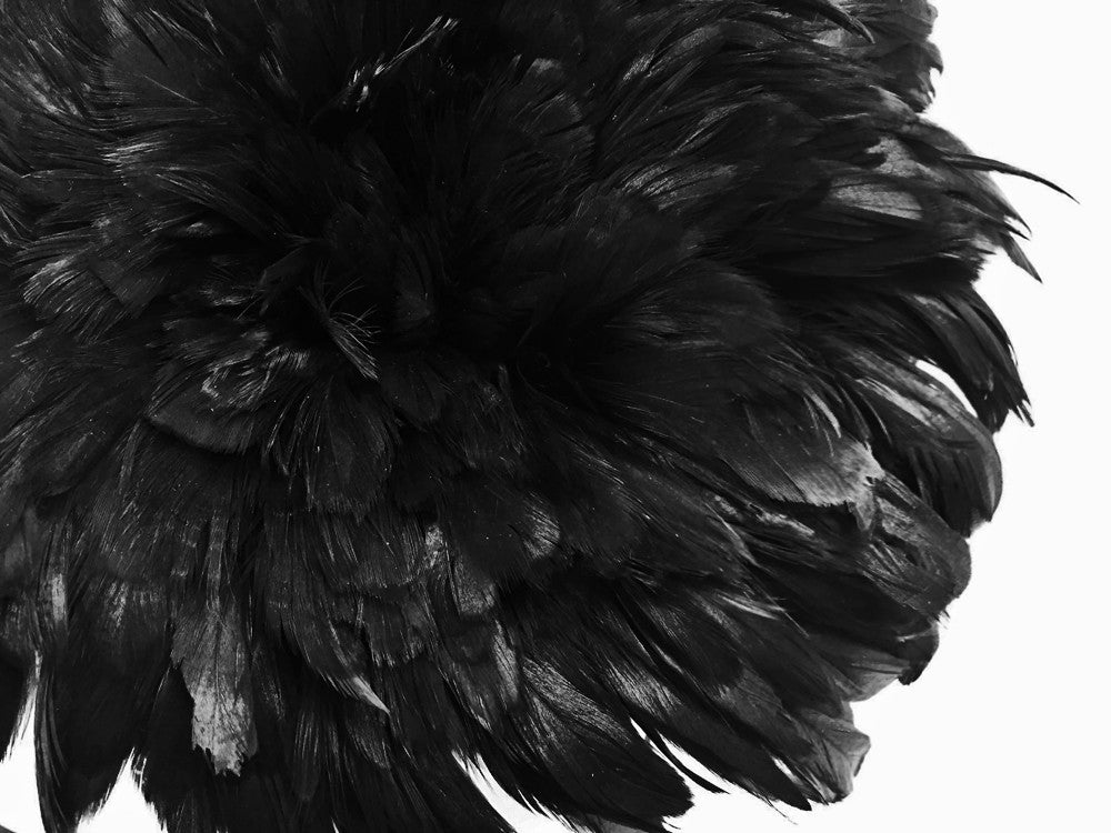 1 Yard - Black Dyed Strung Rooster Schlappen Wholesale Feathers (Bulk)