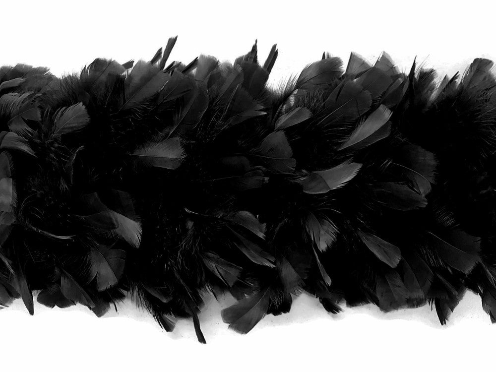 2 Yards - Black Heavy Weight Turkey Flat Feather Boa, 150 Gram