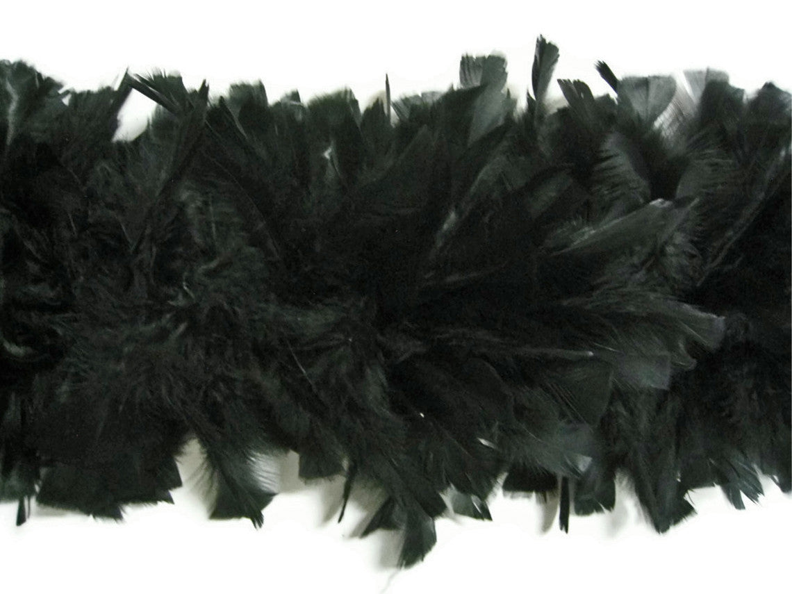 2 Yards - Black Heavy Weight Turkey Flat Feather Boa, 150 Gram