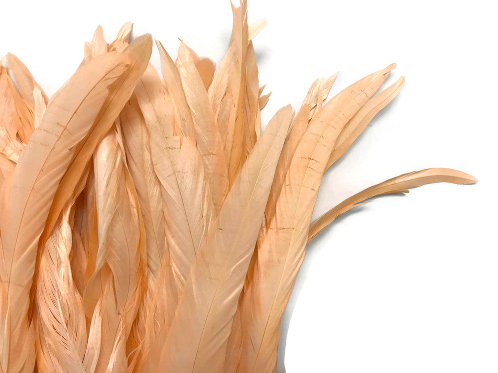 1 Yard - 10-12" Champagne Bleach and Dyed Coque Tails Long Feather Trim (Bulk)