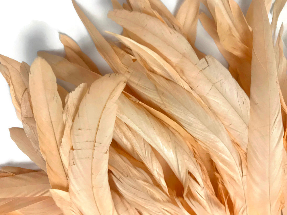 1 Yard - 10-12" Champagne Bleach and Dyed Coque Tails Long Feather Trim (Bulk)