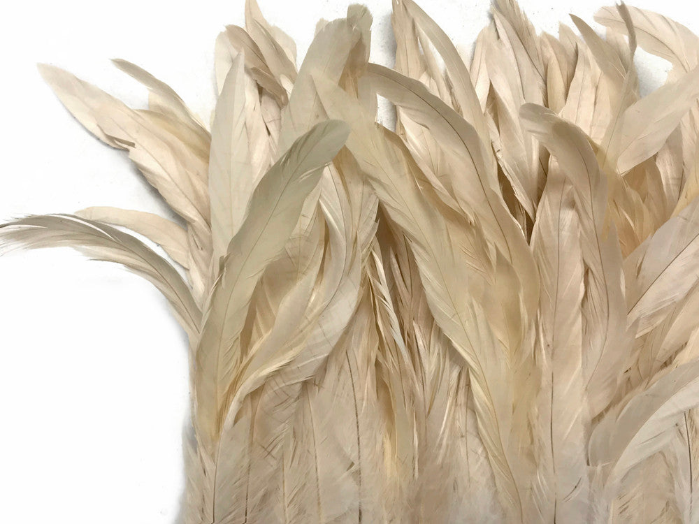 1 Yard - 10-12" Ivory Bleach Coque Tails Long Feather Trim (Bulk)