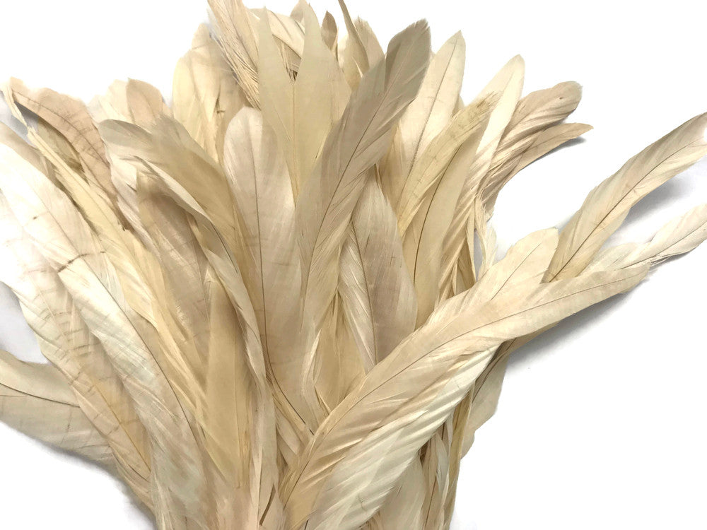 1 Yard - 10-12" Ivory Bleach Coque Tails Long Feather Trim (Bulk)