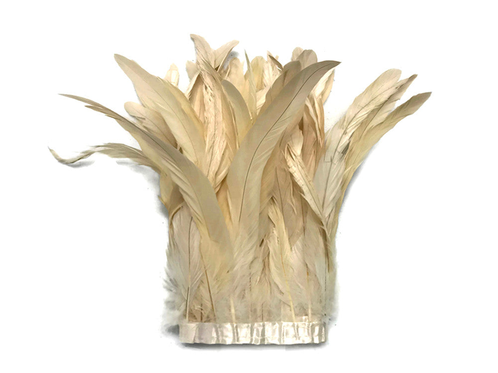 1 Yard - 10-12" Ivory Bleach Coque Tails Long Feather Trim (Bulk)