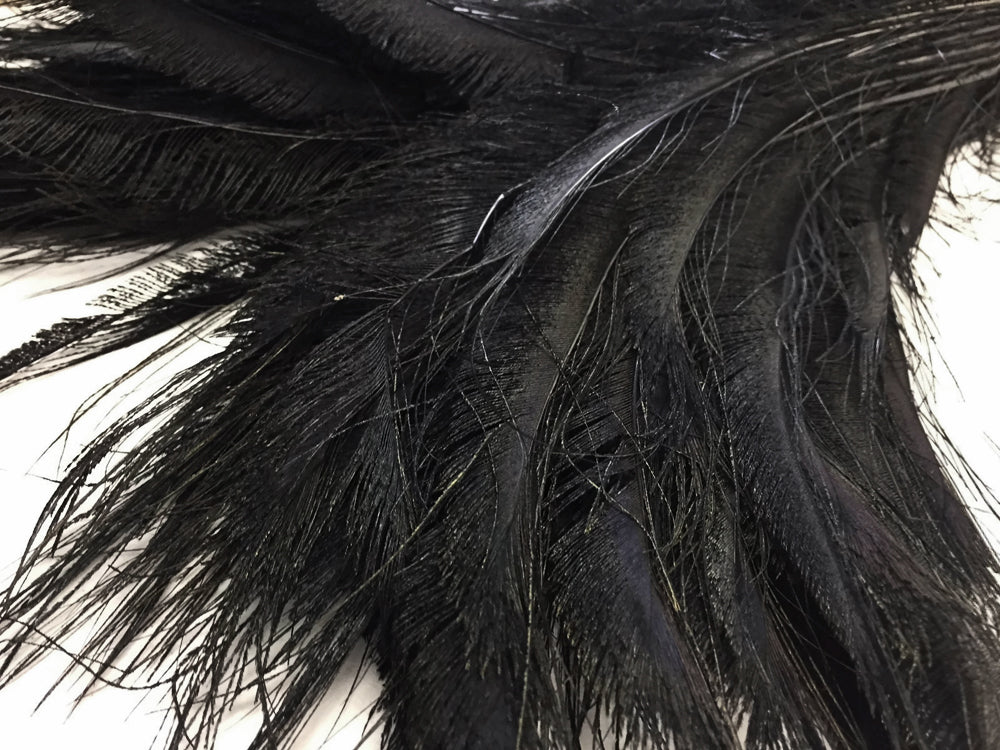 5 Pieces - 10-12" Black Bleached & Dyed Peacock Swords Cut Feathers