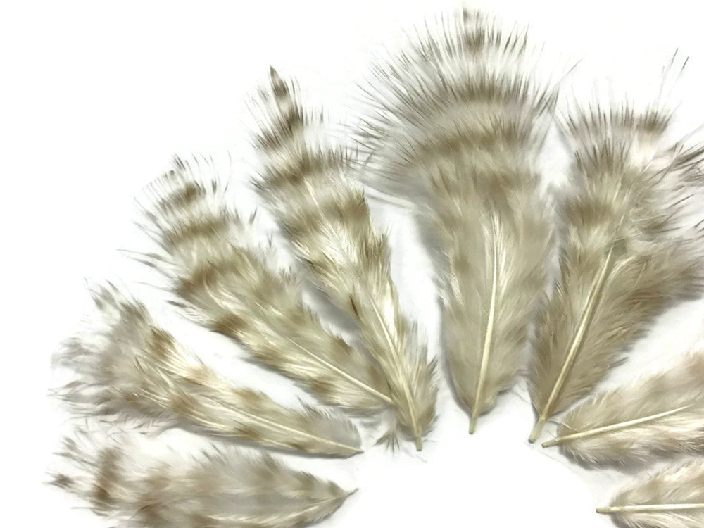 1 Dozen - Bleached Grizzly Mini Rooster Chickabou Fluff Whiting Hair Feathers