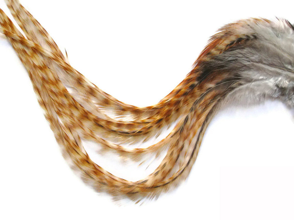 6 Pieces - Bleached Thick Long Grizzly Rooster Hair Extension Feathers