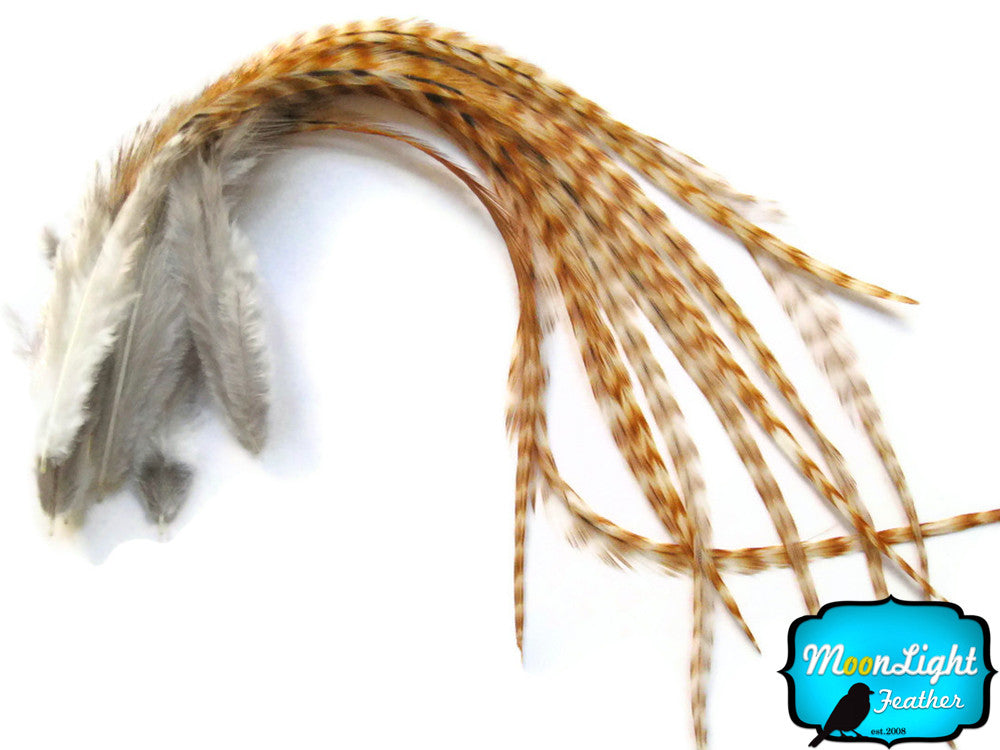 6 Pieces - Bleached Thick Long Grizzly Rooster Hair Extension Feathers