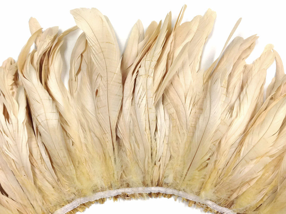 1/2 Yard -  8-10" Ivory Strung Natural Bleach & Dyed Rooster Coque Tail Wholesale Feathers (Bulk)