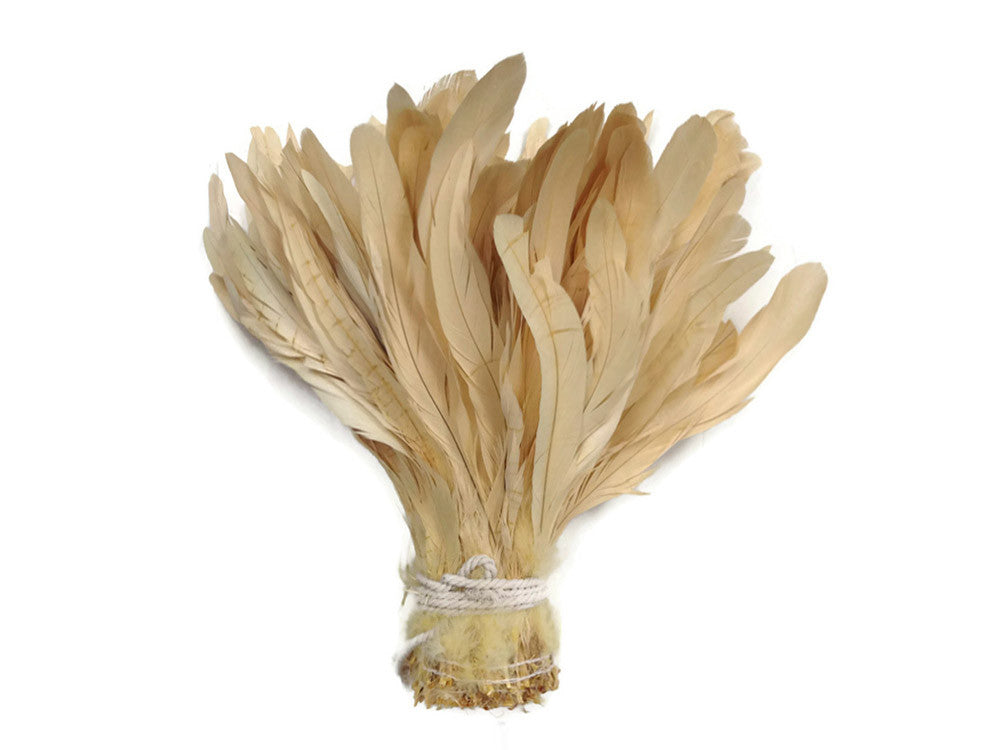 2.5  Inch Strip -  8-10" Ivory Strung Natural Bleach Coque Tails Feathers
