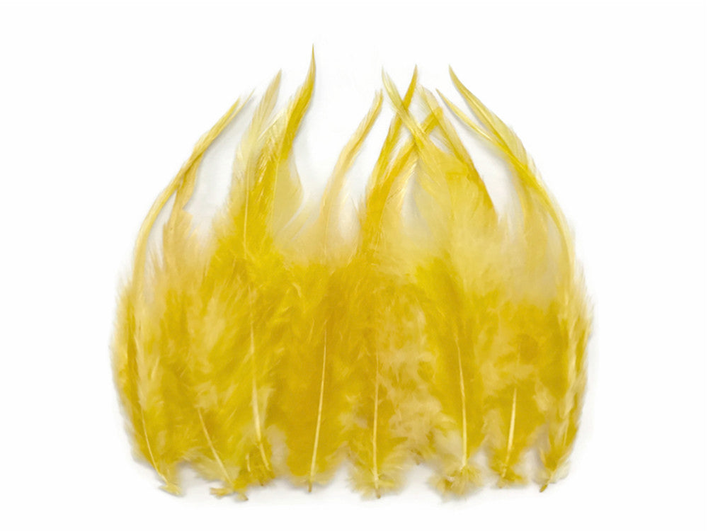 1 Dozen - Short Solid Blonde Whiting Farm Rooster Saddle Hair Extension Feathers