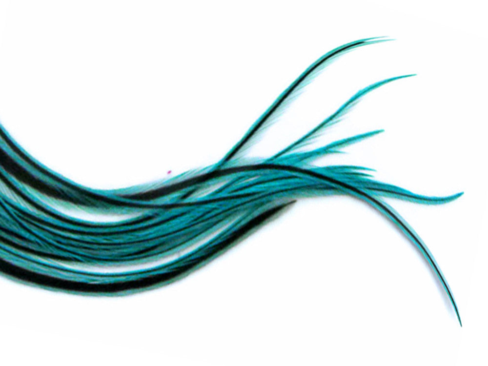 1 Dozen - Medium Kingfisher Blue badger Rooster Saddle Whiting Hair Extension Feathers