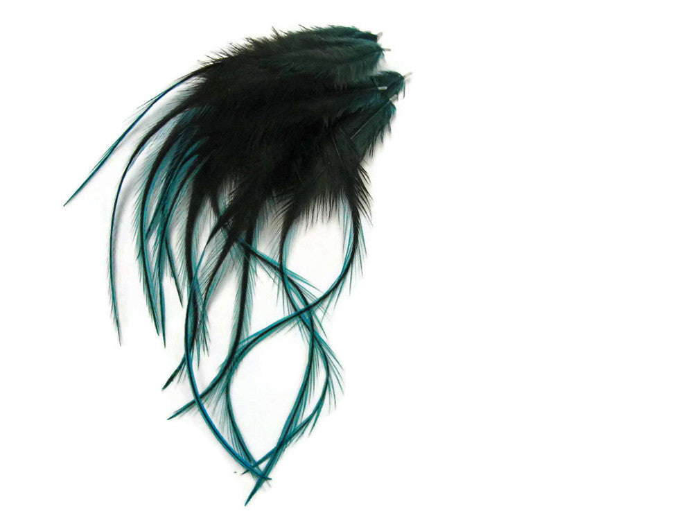 1 Dozen - Short Blue Badger Whiting Farm Rooster Saddle Hair Extension Feathers