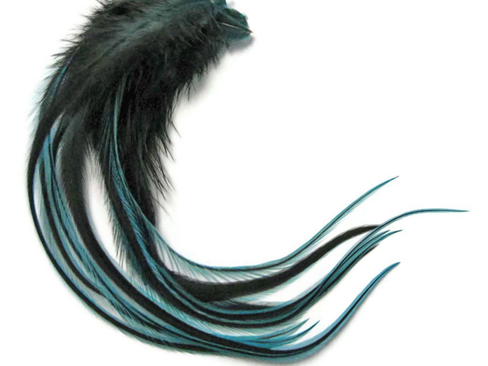 1 Dozen - Short Blue Badger Whiting Farm Rooster Saddle Hair Extension Feathers