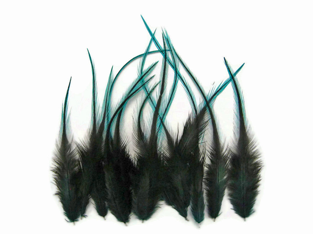 1 Dozen - Short Blue Badger Whiting Farm Rooster Saddle Hair Extension Feathers