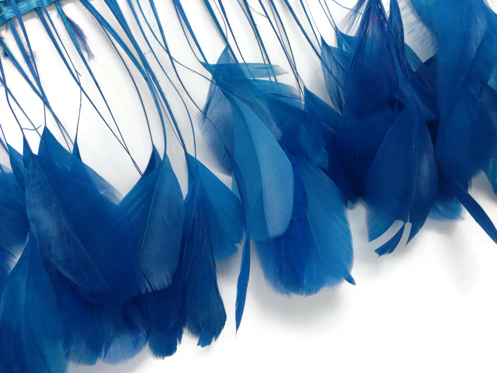 1 Yard - Turquoise Blue Stripped Coque Tail Feathers Wholesale Trim (Bulk)